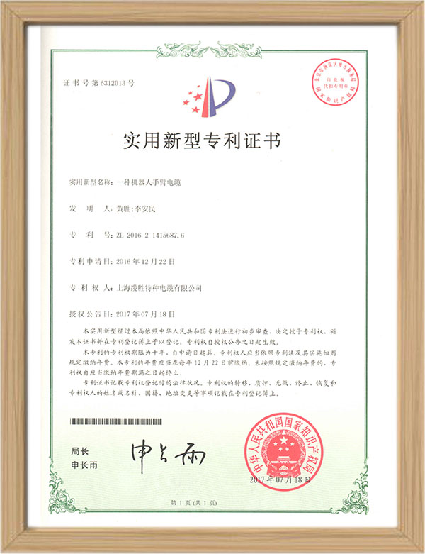 一種機(jī)器人手臂電纜專(zhuān)利